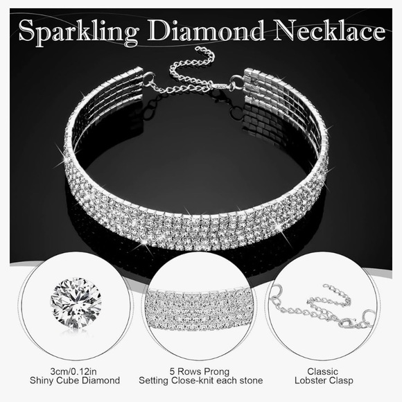 Rhinestone Masquerade Mask and Choker Necklace Costume Jewelry Set for Women - Picture 4 of 6